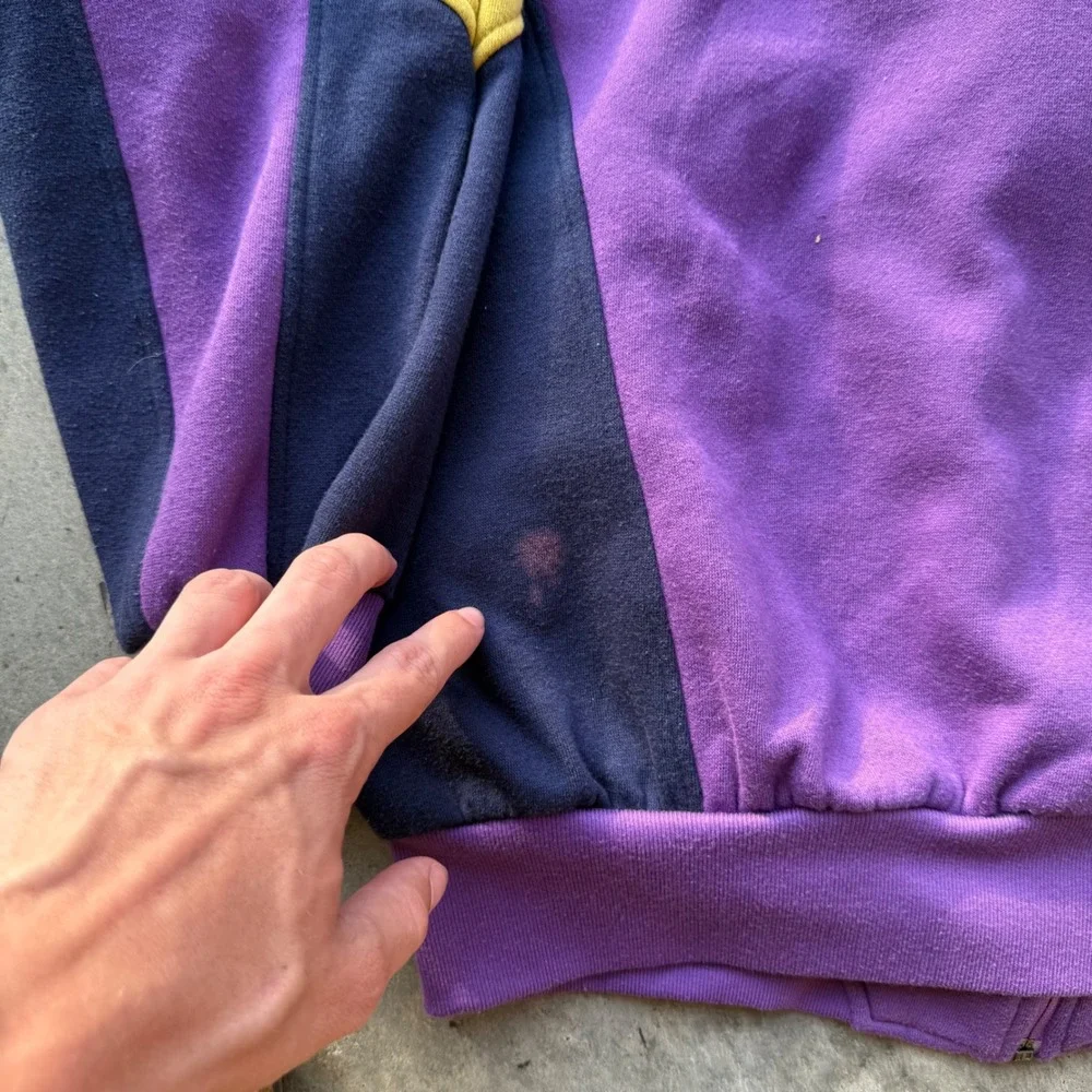 Vintage‎ Adidas Trefoil Track Jacket Purple Navy Yellow Colorblock Fleece Large